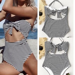 New Pinstripe Cutout One Piece Swimsuit